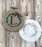 Personalised Christmas decoration. Custom initial on embroidery wreath sticker - Image 1