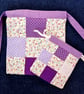 Pair of patchwork drawstring bags, gift bags, project bags. Choice of colours - Image 3