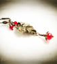 Holly Leaf And Red Crystal Berry Earrings in Antiqued Bronze - Image 3