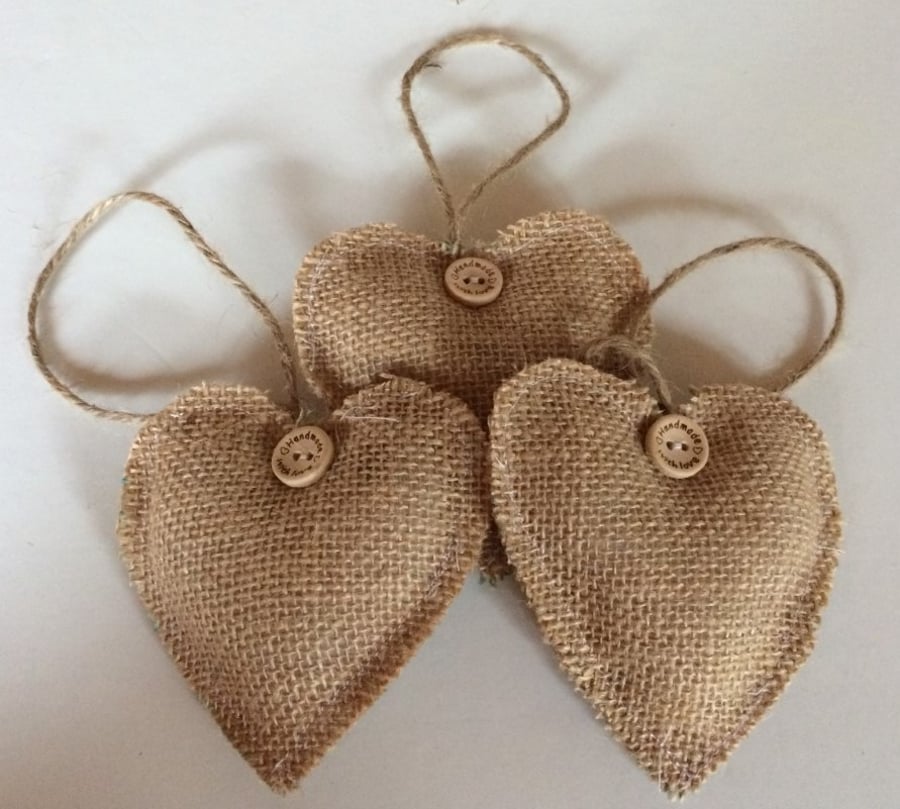 Hessian Hanging hearts  Pack of 3