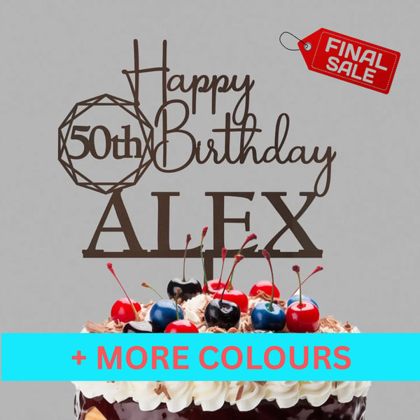 50th Birthday Cake Topper, Happy 50th Birthday Cake Topper, Custom Cake Topper