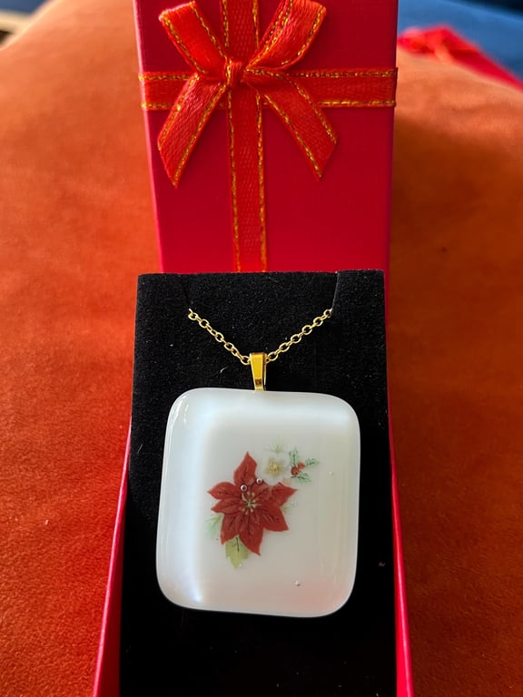 Unique Handcrafted Christmas Poinsettia Flower Pendant.