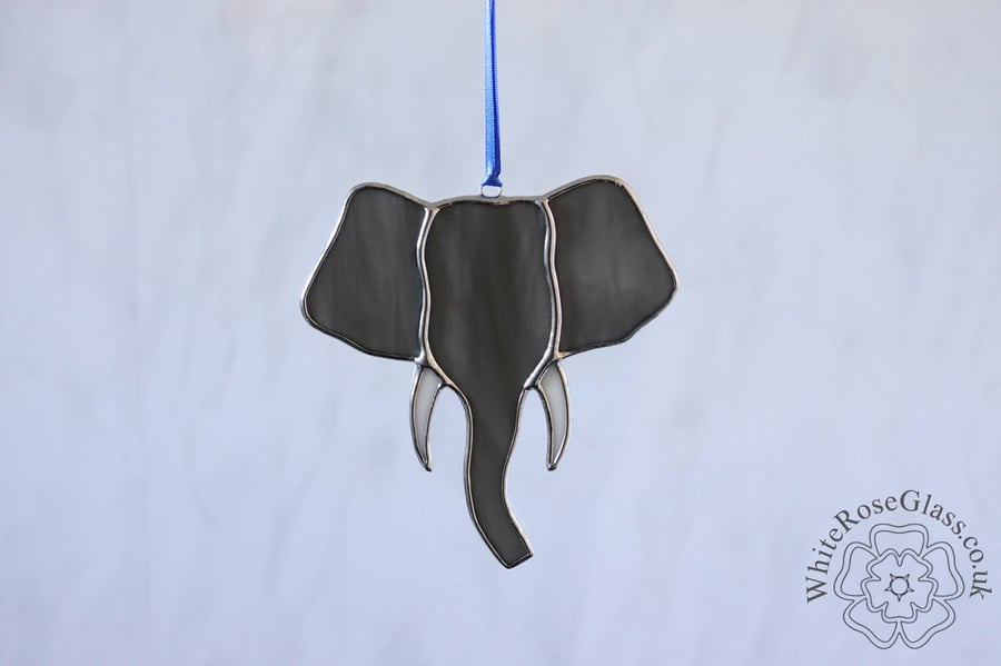 Stained Glass Grey & White Elephant Head Suncatcher