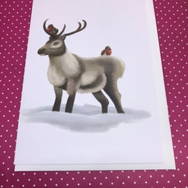 Reindeer & Robin Blank Greeting Card