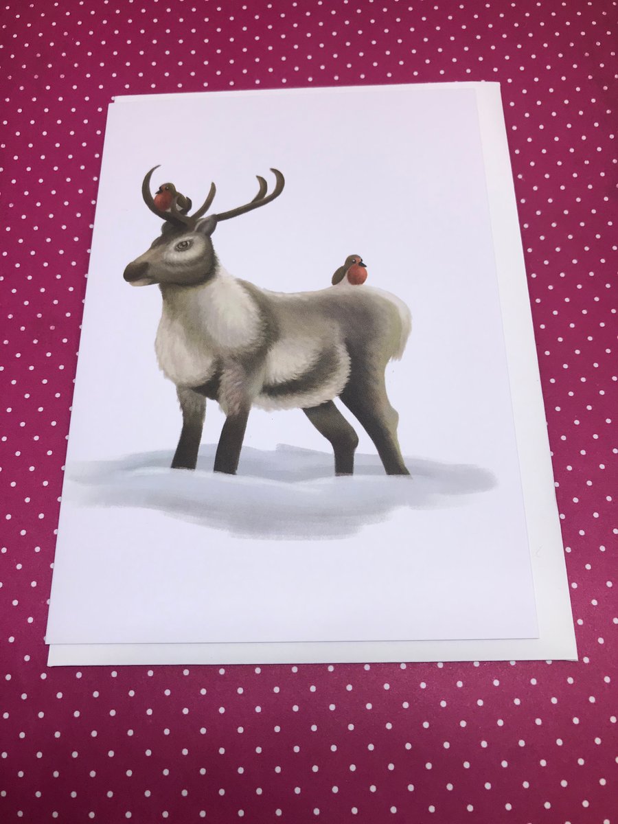 Reindeer & Robin Blank Greeting Card