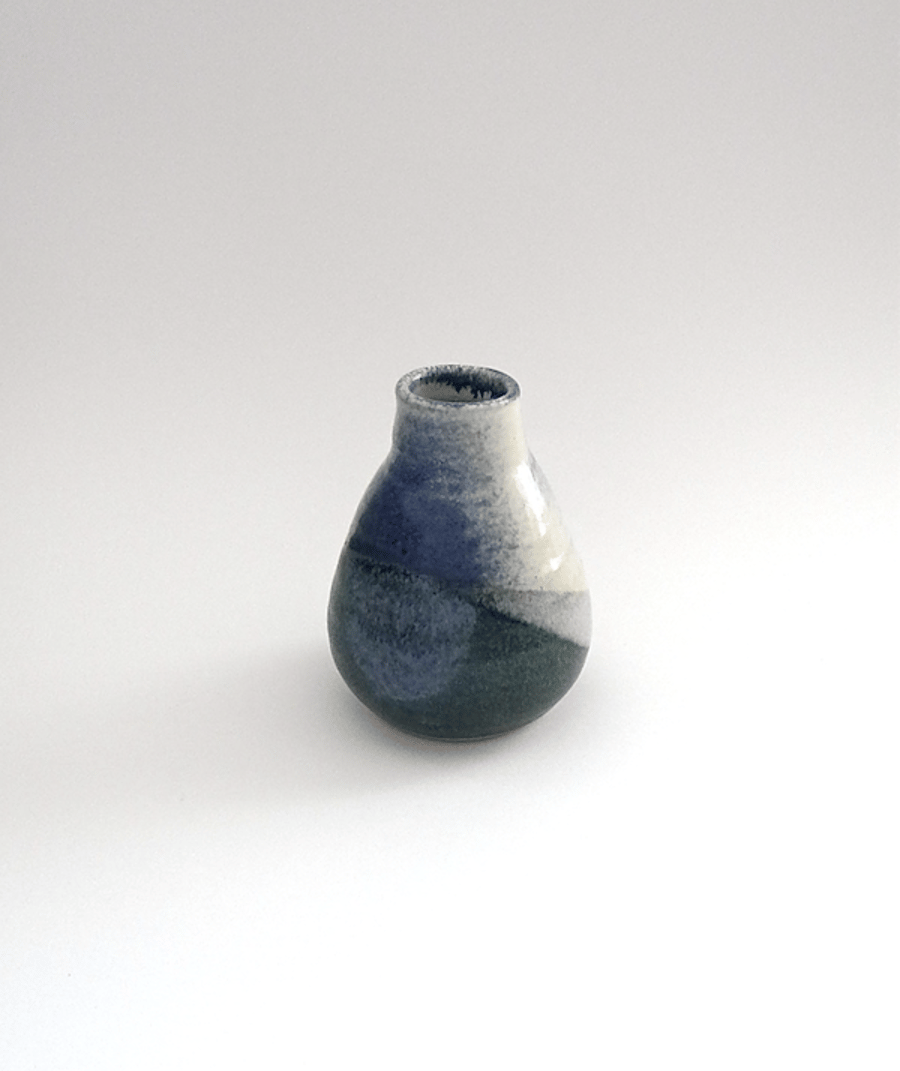 Ceramic ocean coloured teardrop vase straight rim - handmade stoneware pottery