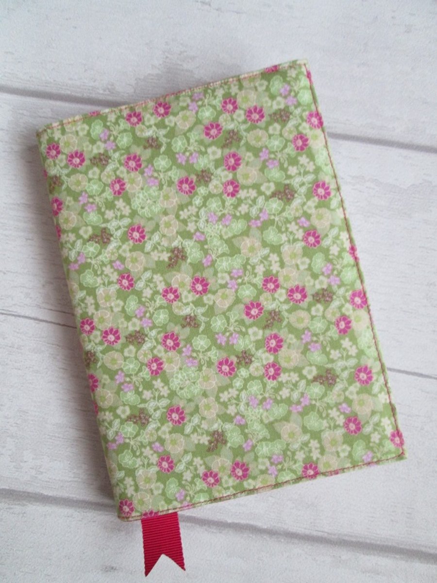 SOLD - A6 Green and Pink Ditsy Floral Reusable Notebook Cover
