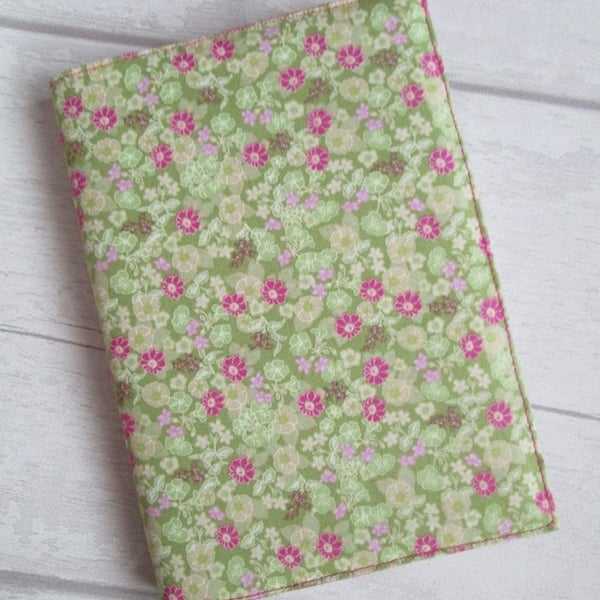 SOLD - A6 Green and Pink Ditsy Floral Reusable Notebook Cover