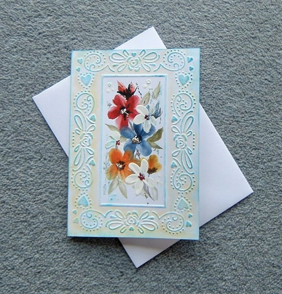all occasion hand painted floral original art greetings card ( ref F 196 )