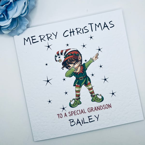 Personalised Dabbing Cute Elf Christmas Card