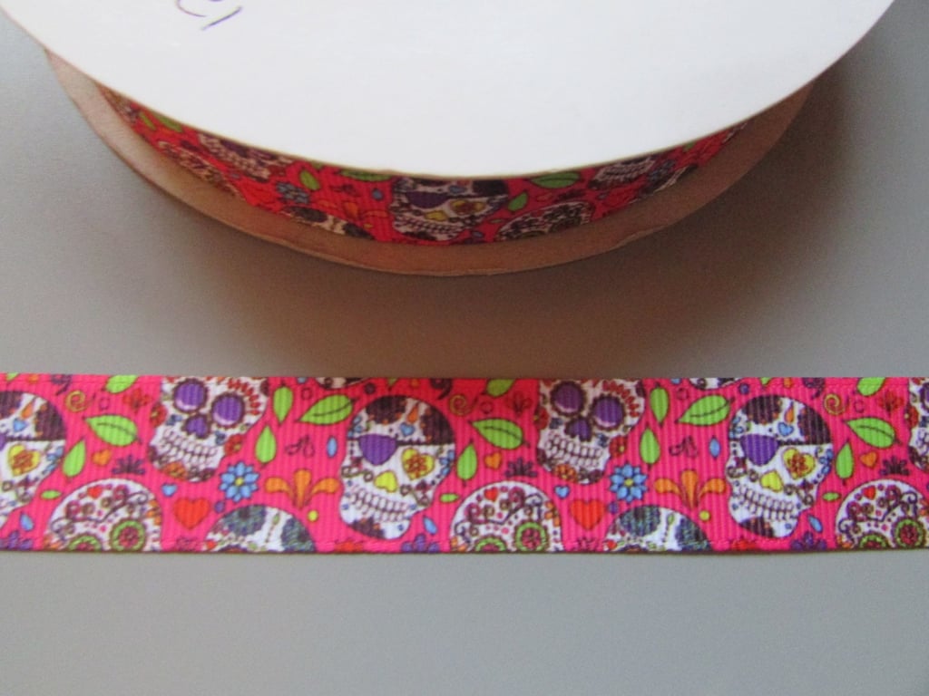 Sugar Skull Calaveras Day of the dead Grosgrain Ribbon x 1 metre