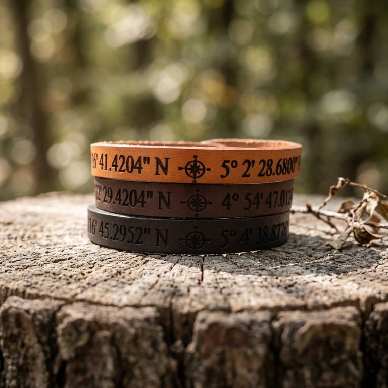 Adjustable Personalised Leather Coordinates Bracelet - Optional Secret Message 