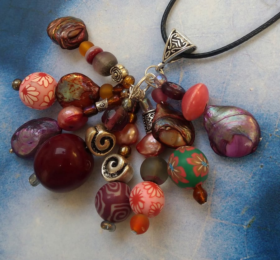 Gorgeous Plums and Purples Cluster of Beads Pendant