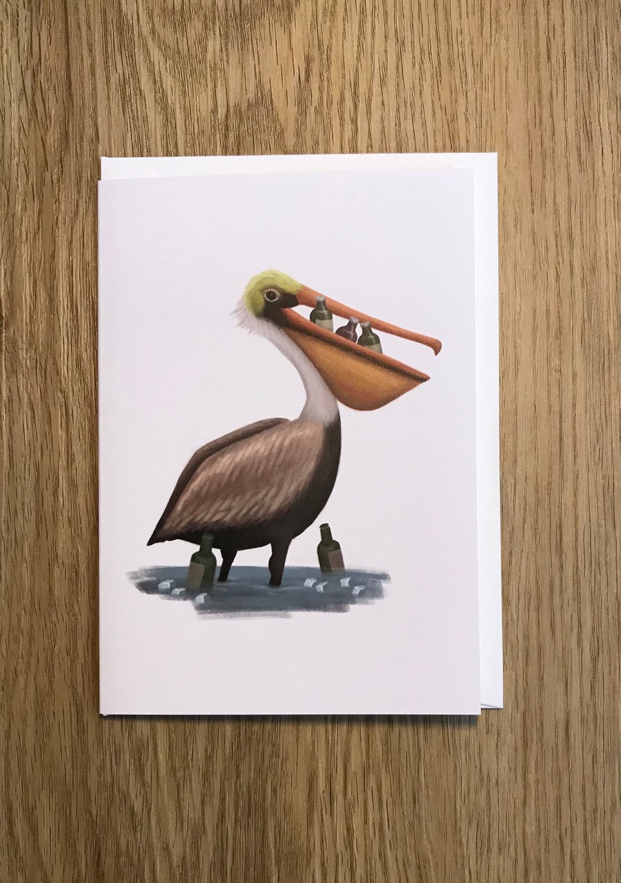 Party Pelican blank greeting card
