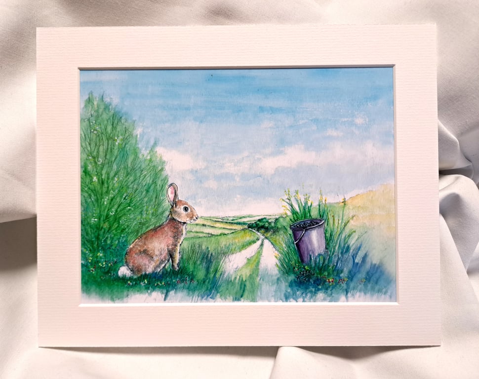 Watercolour print of a Southdowns Sussex Rabbit