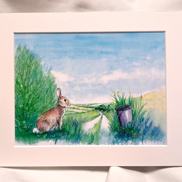 Watercolour print of a Southdowns Sussex Rabbit