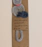 Handmade crochet cat bookmark - grey with pink collar