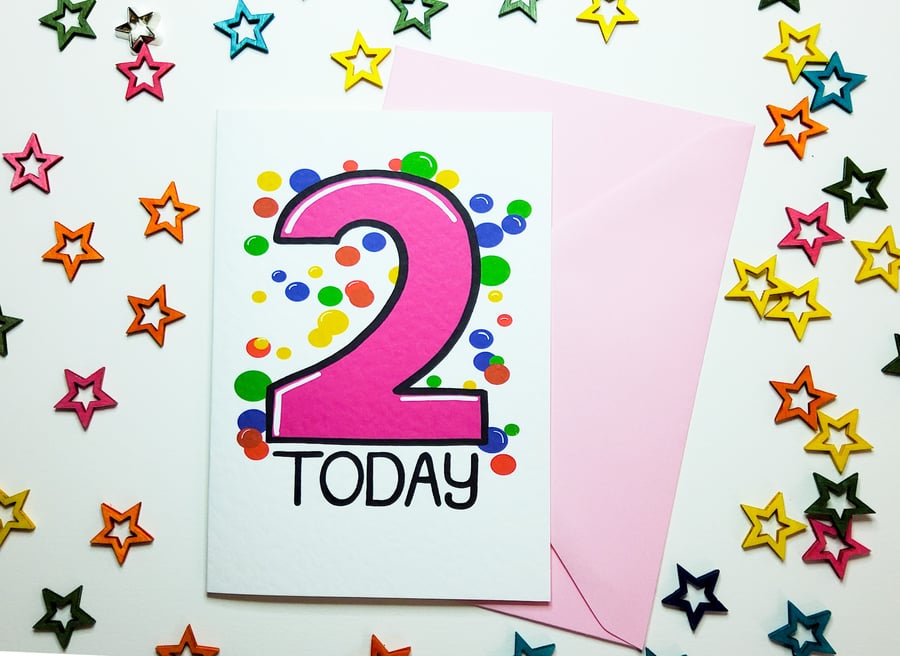 2 TWO TODAY Birthday Card in Pink for Baby Daughter Niece Granddaughter Toddler 