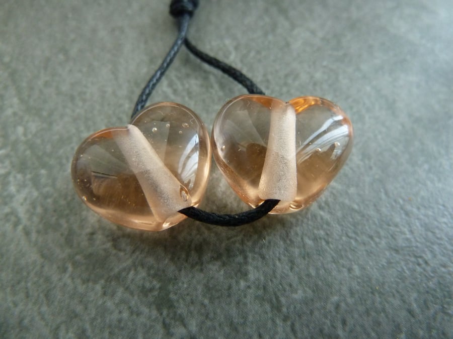 peach pink lampwork glass heart beads
