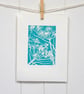 Cow Parsley dark cyan - Handcut Linocut Print - Image 4