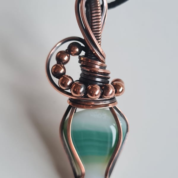 Handmade Natural Green Botswana Agate & Copper Pendant Necklace Gift Boxed