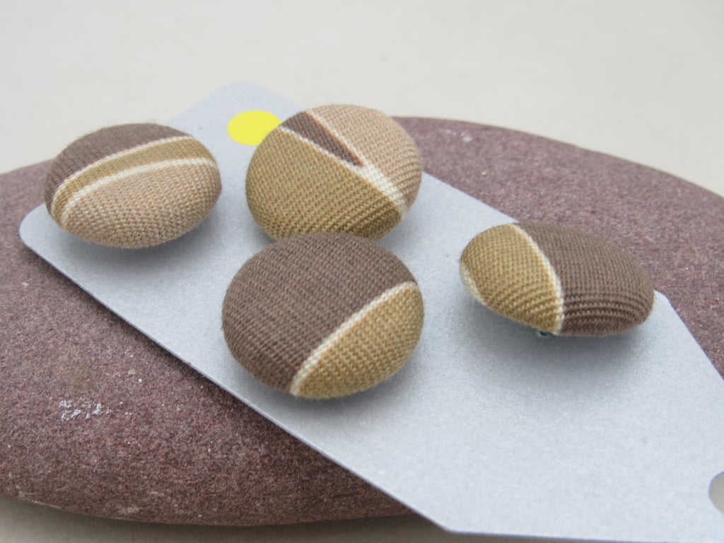 4 Small Handmade Brown Stripe Fabric Buttons
