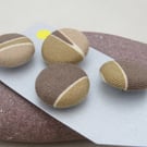 4 Small Handmade Brown Stripe Fabric Buttons