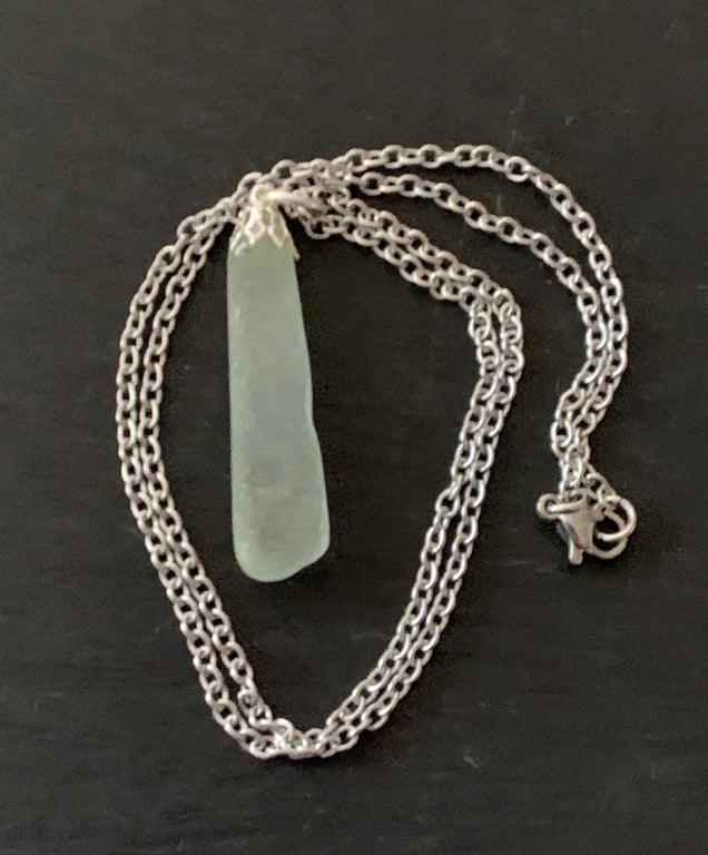 Seaglass pendant on stainless steel chain