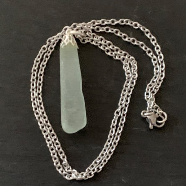 Seaglass pendant on stainless steel chain