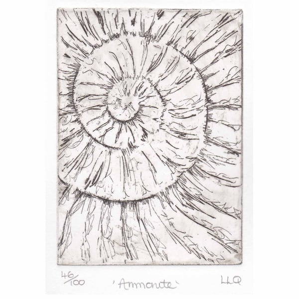 Etching no.46 of an ammonite fossil in an edition of 100