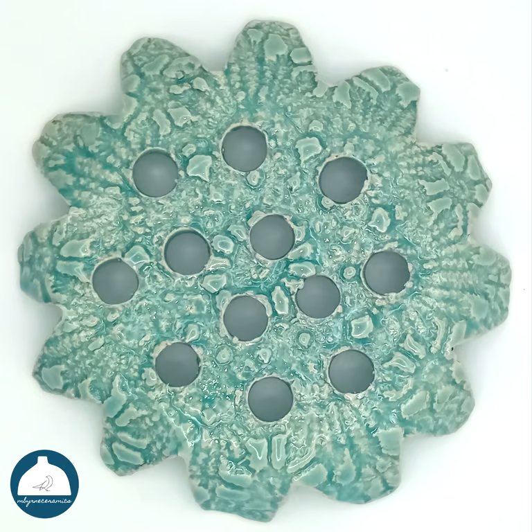 Ceramic flower frog, aqua