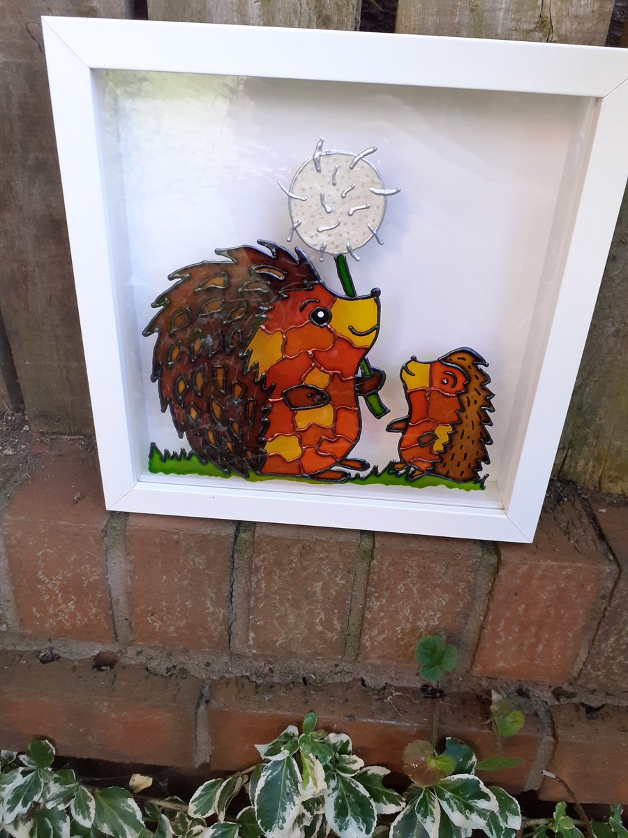 Hedgehog and baby with dandelion clock painting