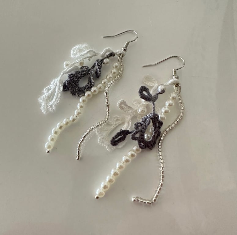 Beaded and lace earrings