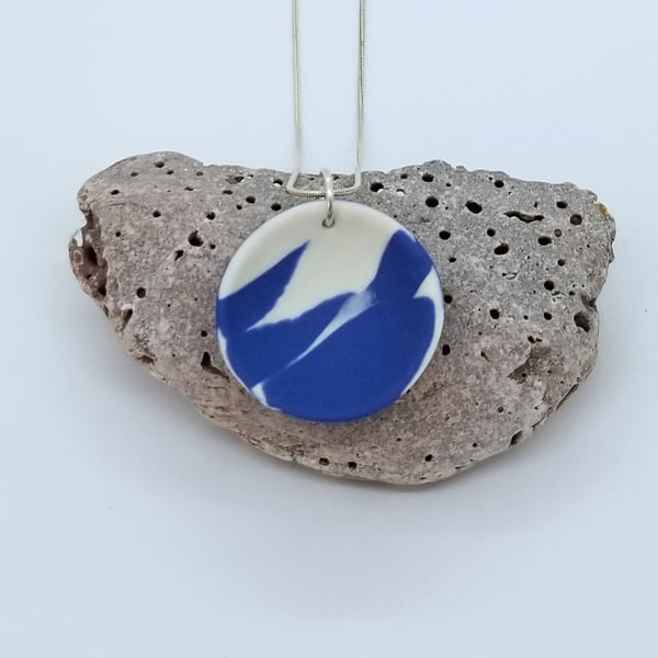 Pendant Necklace Ceramic Round CHOOSE COLOUR Blue Black Brown White