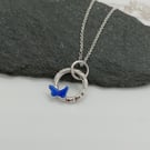 Enamelled butterfly necklace royal blue sterling silver hallmarked