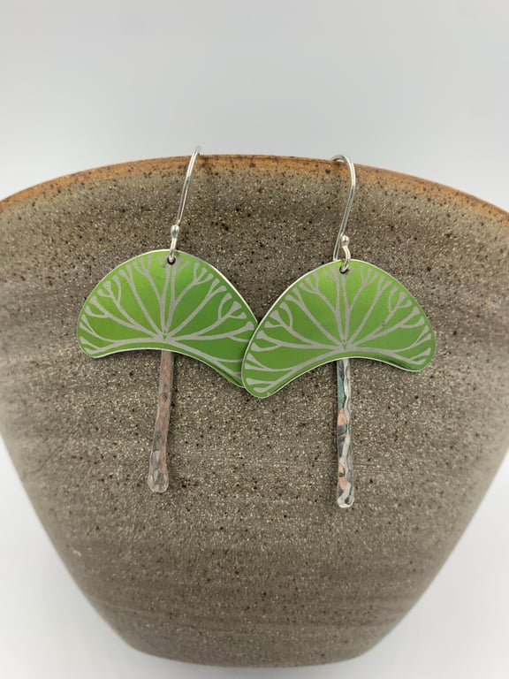 Lime Green aluminium and silver tree earrings
