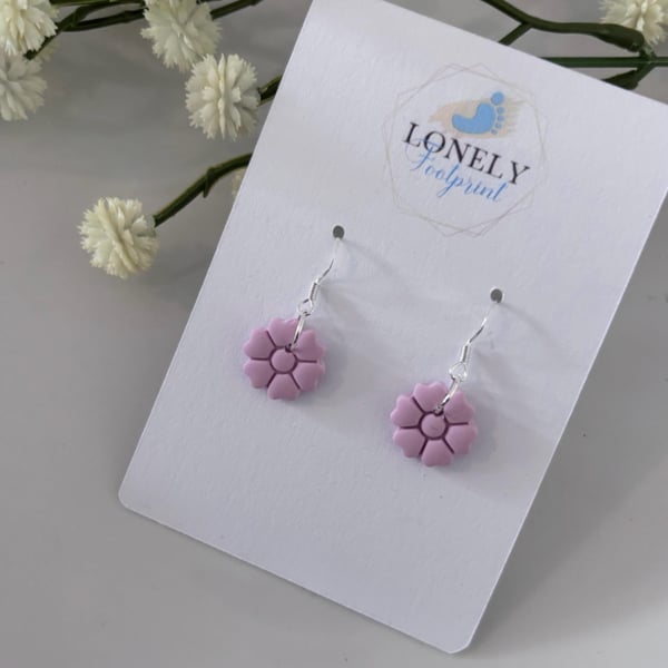 Pink Flower Polymer Clay Dangle Earrings - Pastel Earrings - Handmade Jewellery 