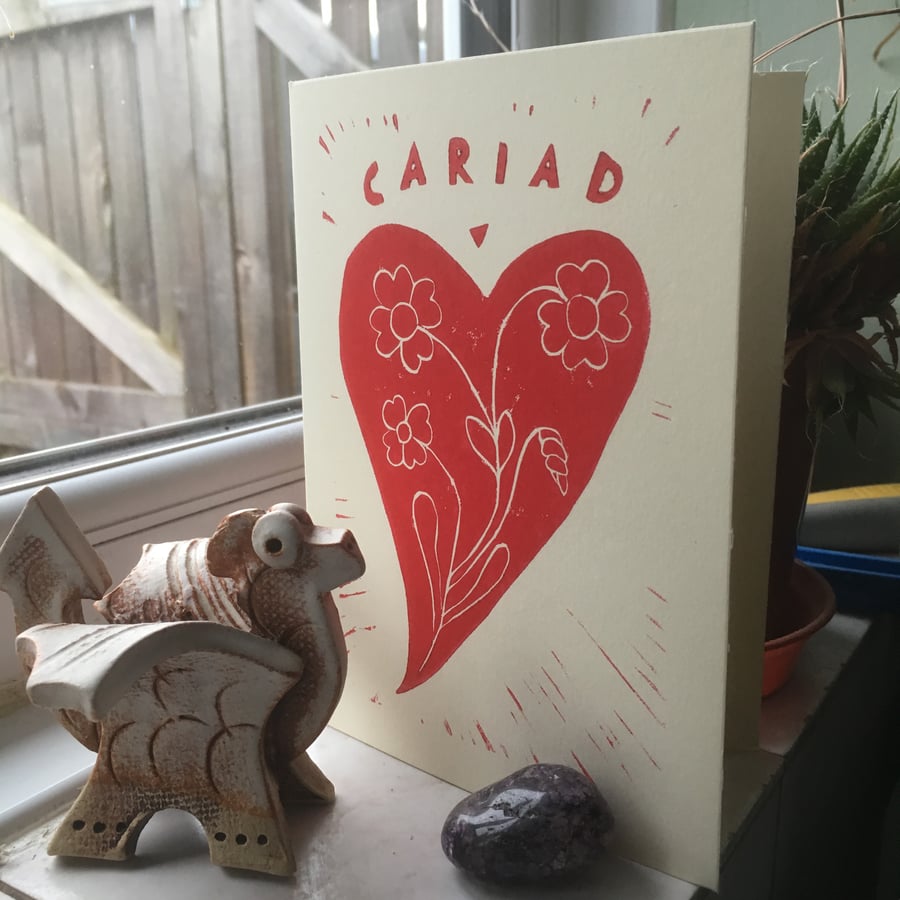 Cariad original linocut card 