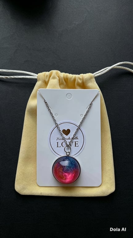 Blue and pink swirl pendant- stainless steel