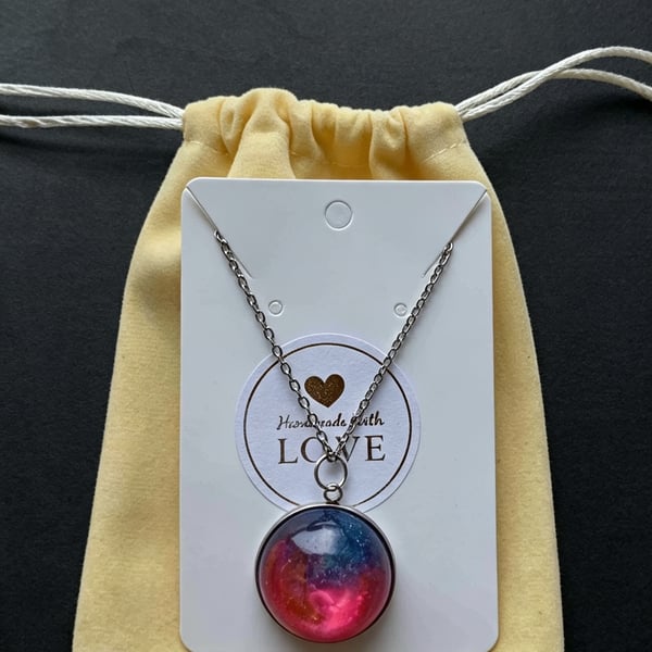 Blue and pink swirl pendant- stainless steel