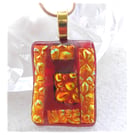 Red Gold Patchwork Dichroic Glass Pendant 202 Gold plated chain