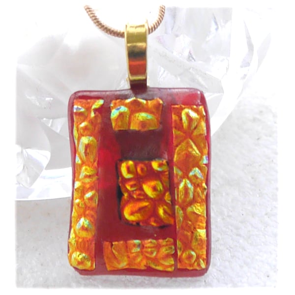 Red Gold Patchwork Dichroic Glass Pendant 202 Gold plated chain