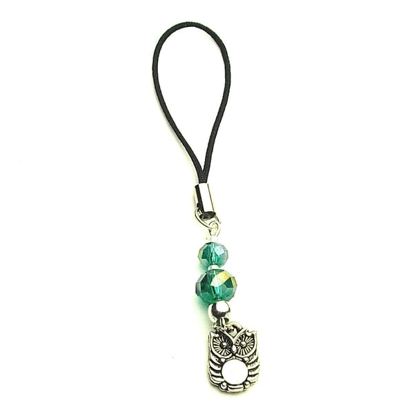 Turquoise Crystal Bead and Owl Phone or Bag Charm