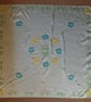 Handmade handpainted square grey silk satin scarf with yellow and blue florals - Image 1