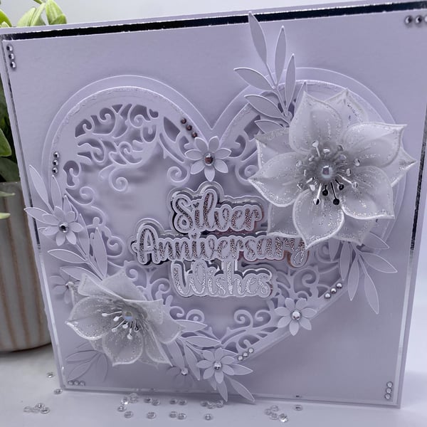 BRAND NEW Personalised - Luxury 25th Silver Wedding anniversary card boxed