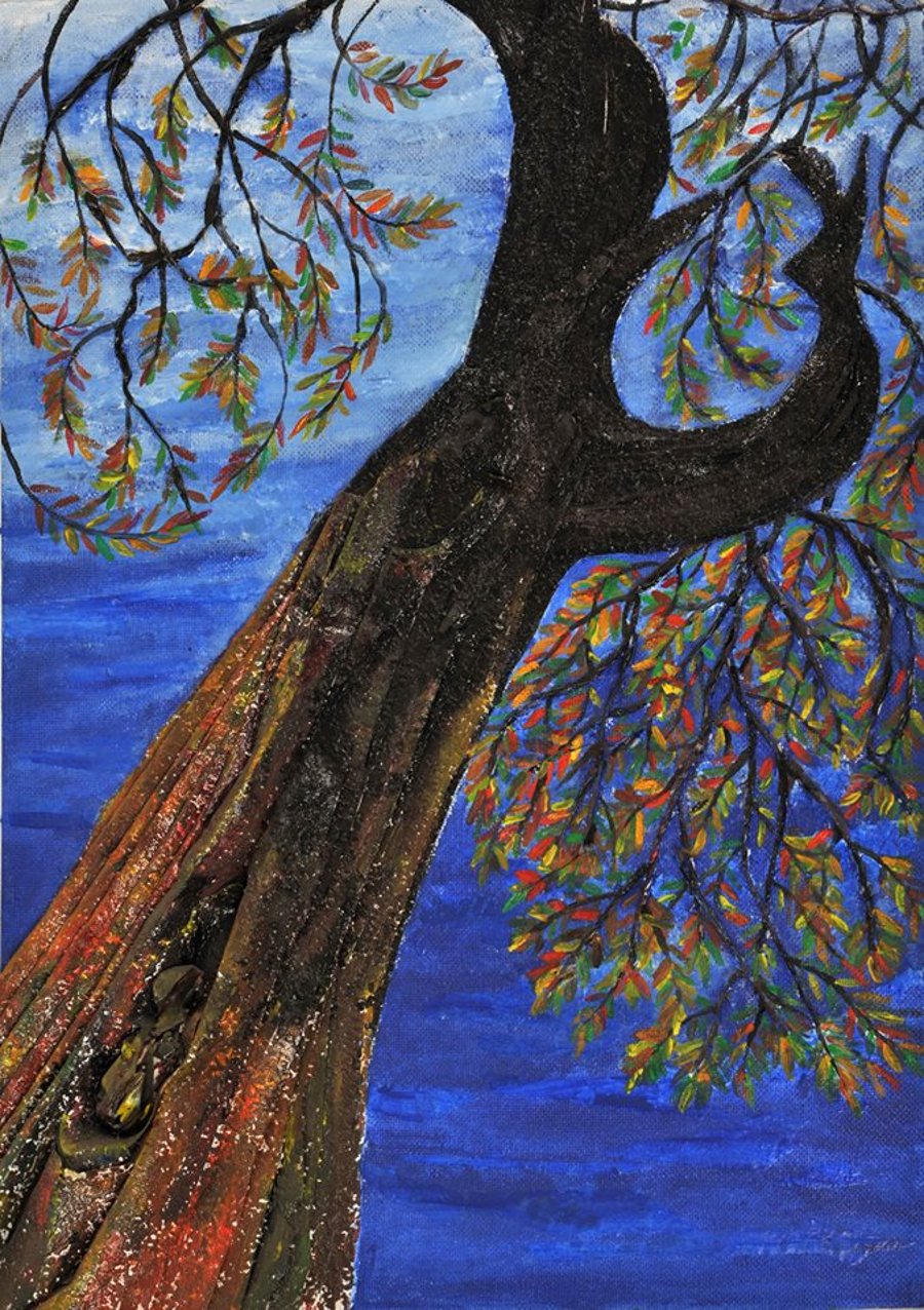 Autumn Ash original, mixed media collage, painting box frame, Ready Now, SALE