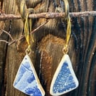 Blue triangular sea pottery earring 