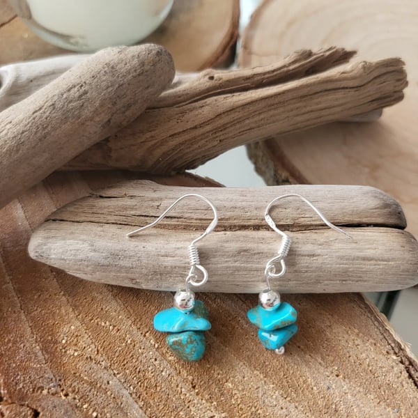 Natural Blue Chip Stone Silver  Earrings