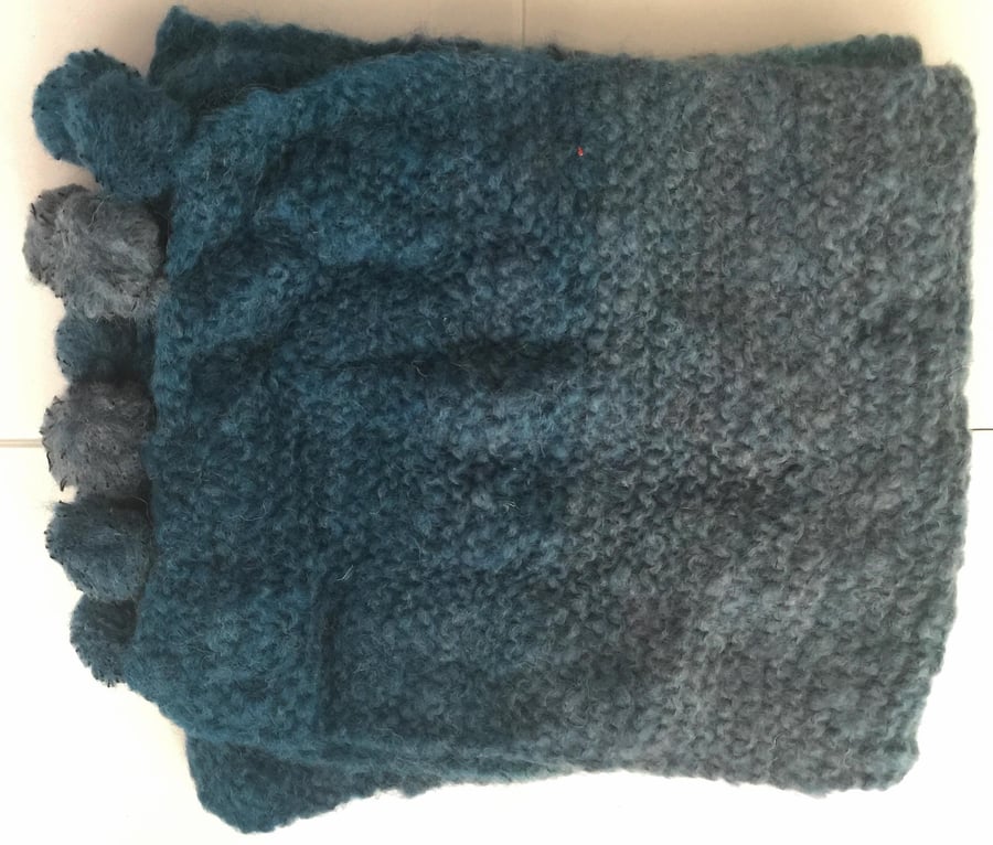 Pretty Blue Tonal Hand Knitted Scarf 
