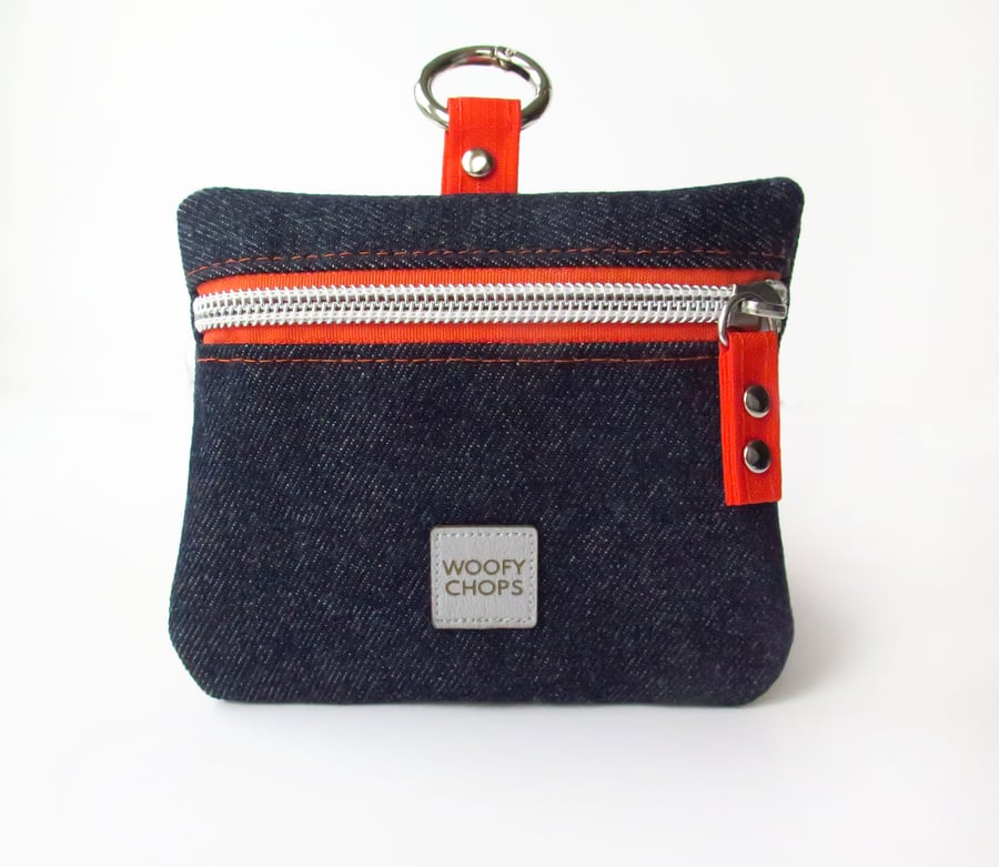 Special Edition Waterproof Dog Treat Bag Pouch in Navy Denim and Orange